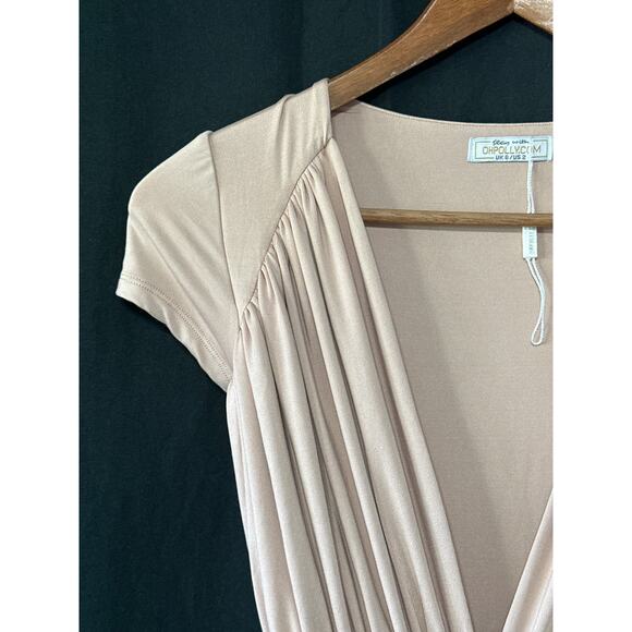 Sean with Ohpolly.com NWOT Wide Leg Jumpsuit 2 Tan Ruched Low Cut City Chic - Picture 5 of 14